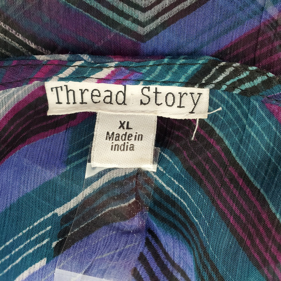 Thread Story Womens Size X-Large Multicolor Sheer Print Swim Cover-Up Dress - Picture 7 of 7